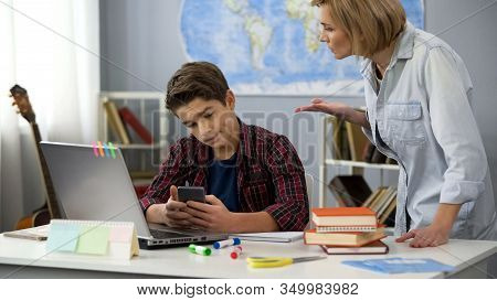 Mother Scolding Indifferent Son Smartphone, Awkward Age Problem, Generation Gap