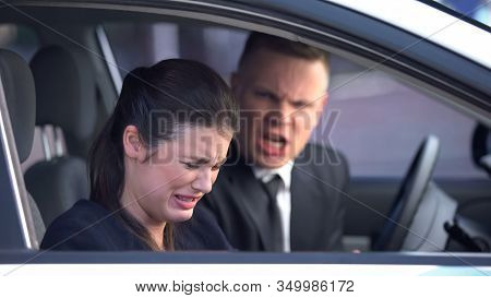 Boyfriend And Girlfriend Quarreling In Car, Lady Crying, Relationship Crisis
