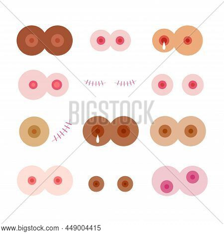 Breast Vector Icons, Vector Color Line Illustration