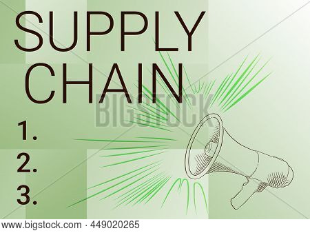 Writing Displaying Text Supply Chain. Business Showcase Network Between A Company And Suppliers In P