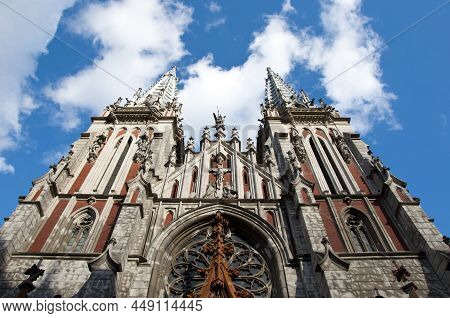 Gothic Cathedral Or Church. Building And Architecture. Duomo Neo-gothic Style. Architectural Monumen