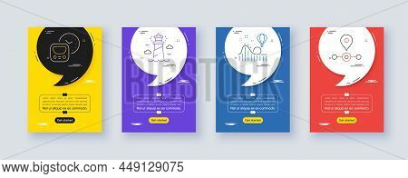 Set Of Lighthouse, Metro And Roller Coaster Line Icons. Poster Offer Frame With Quote, Comma. Includ