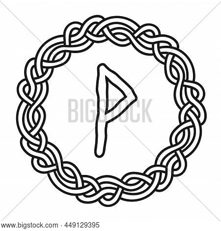 Rune Wunjo In A Circle - An Ancient Scandinavian Symbol Or Sign, Amulet. Viking Writing. Hand Drawn 