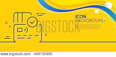 Credit Card Line Icon. Abstract Yellow Background. Approved Bank Money Payment Sign. Non-cash Pay Sy