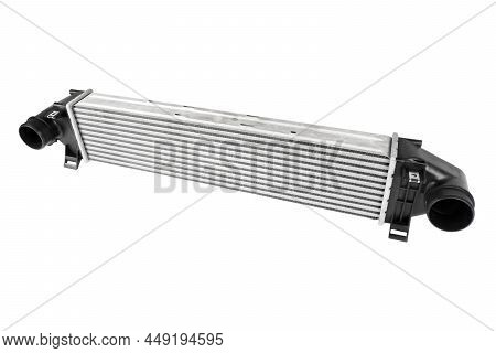 Car Intercooler Isolated On White Background. Radiator Intercooler Isolated. Turbo Intercooler. Qual
