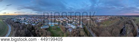 Drone Panorama Over German Spa Town Bad Arolsen In Northern Hesse During Sunset
