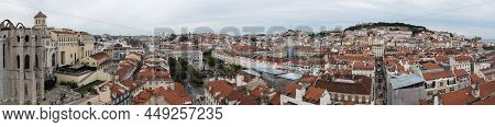 Lisbon, Portugal - 12 27 2018: Extra Large Panoramic View Of The City Skyline Taken From The Santa-j