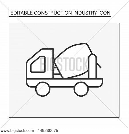 Concrete Mixer Car Line Icon. Transport Trucks Maintain A Material Liquid State.building Material. C