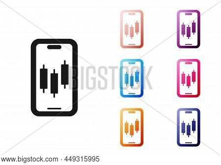 Black Mobile Stock Trading Concept Icon Isolated On White Background. Online Trading, Stock Market A