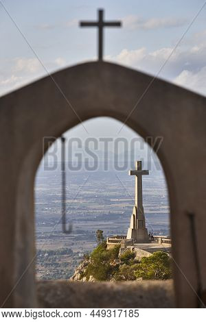 Viewpoint In Mallorca. Cruz Del Picot. San Salvador Santuari. Spain