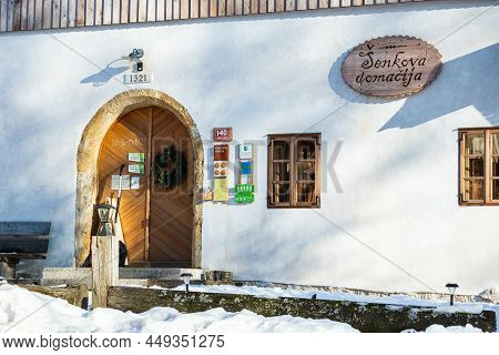 Zgornje Jezersko, Slovenia - 14 January 2022: Tourist Farm Senks Homestead