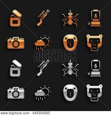 Set Cloud With Rain, Camping Lantern, Monkey, Wild Lion, Photo Camera, Mosquito, Lighter And Sniper 