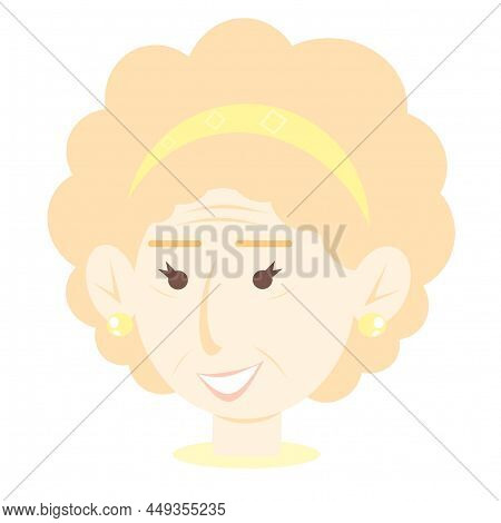 Woman's Face. Grandmother. A Lovely Old Woman In A Yellow Headband.