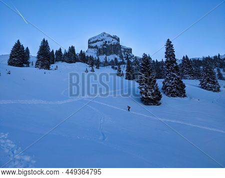 Skitour On The Mountain Mutteristock, Innerthal. Ski Mountaineering In Switzerland.winter Landscape 