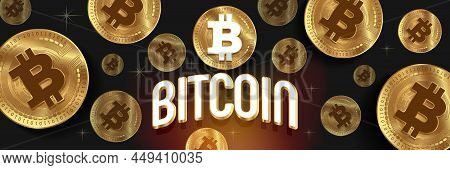 Bitcoin Btc Cryptocurrency Golden Coins Vector Banner And Background