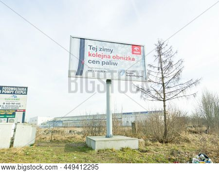 Pruszcz Gdanski, Poland - February 14, 2022: Orlen Billboard On Reduction Of Fuel Prices Caused To V
