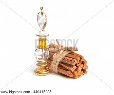 Santalum Or Santalwood Sticks. Isolated On White Baclground.