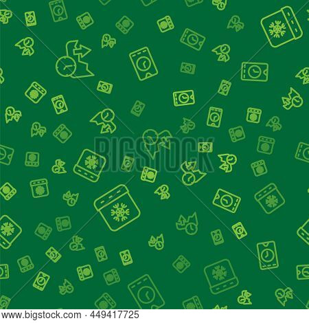 Set Line Stocks Market Growth Graphs, Calendar Winter And Alarm Clock App Mobile On Seamless Pattern