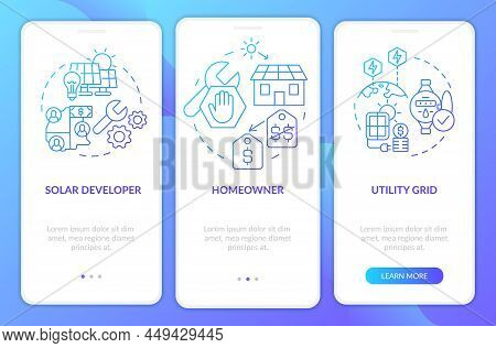 Power Purchase Agreements Blue Gradient Onboarding Mobile App Screen. Ppa Walkthrough 3 Steps Graphi