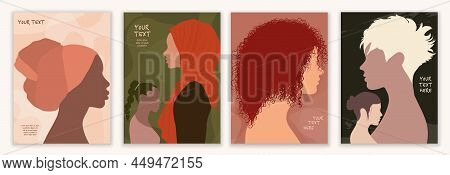 Silhouette Profile Of Multicultural Women. Group Of Diversity Women And Girls. Female Social Network