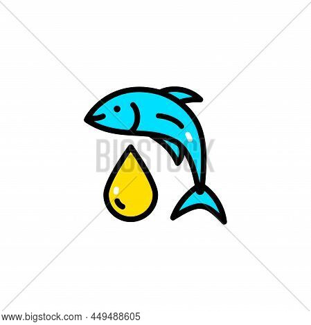 Fish Oil Icon. Line Style Cod Liver Oil Sign. Fat Oil Drop.