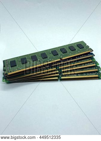 Stack Of Ram Memory Close-up View Isolated On White Background