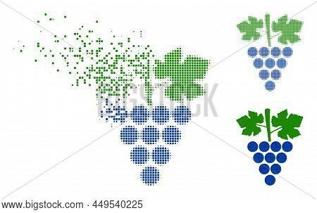 Dissolved Pixelated Grapes Bunch Vector Icon With Destruction Effect, And Original Vector Image. Pix