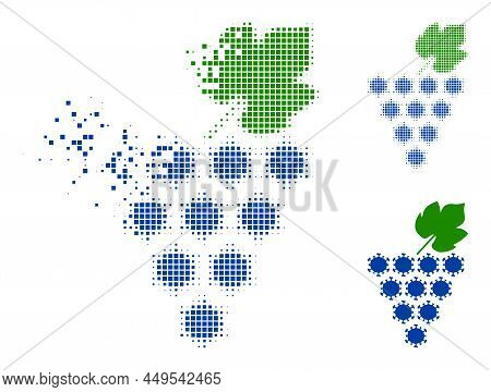 Dispersed Dot Virus Grapes Bunch Vector Icon With Wind Effect, And Original Vector Image. Pixel Defr