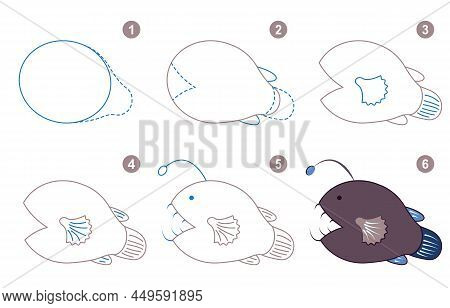 Instructions For Drawing Anglerfish. Step By Step.