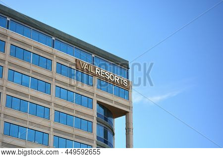Broomfield, Co, Usa - Feb. 19, 2022: Vail Resorts Is A Mountain Skiing And Snowboarding Resort Compa
