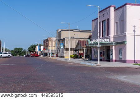 Norton, Kansas - July 28, 2021: Downtown Streets Of The Small Rural Kansas Town Of Norton