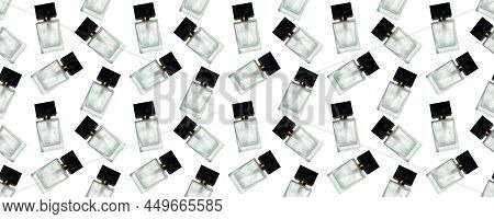 Seamless Pattern Of Liquid Oil Serum Bottle Isolated On White Background. Retinol, Aha, Bha Acid, Co