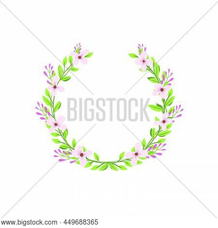 Heather, Nasturtium And Ruscus Flower Wreath. Green Decorative Ivy. Spring Floral Vintage Round Fram