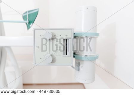 Hospital Radiology Room. X-ray Department In Modern Hospital. Medical Equipment. Scan Machine For Fl