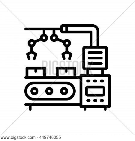 Black Line Icon For Machinery Equipment Apparatus Gadgetry Factory Electric Conveyor Mechanism Techn