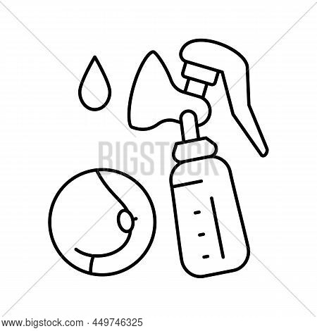 Pumpking Milk With Breast Pump Line Icon Vector. Pumpking Milk With Breast Pump Sign. Isolated Conto