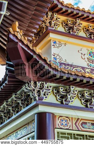 Gable Roof Architecture Of Taiwanese Temple-style At Fo Guang San Temple. Selective Focus.