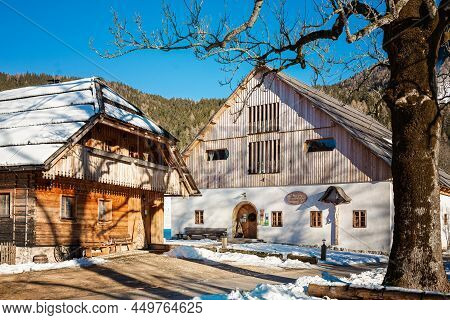 Zgornje Jezersko, Slovenia - 14 January 2022: Tourist Farm Senks Homestead
