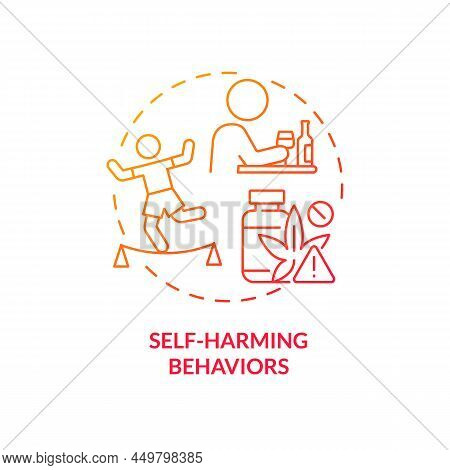 Self Harming Behaviors Red Gradient Concept Icon. Alcohol Usage. Effects Of Conduct Disorder Abstrac