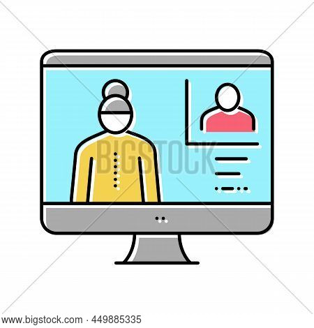 Grandmother Video Call With Grandson Color Icon Vector. Grandmother Video Call With Grandson Sign. I
