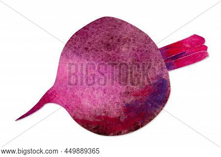 Hand-drawn Watercolor Papercut Beetroot. Bright Cute Kawaii Kidcore Style Illustration, Good For Far