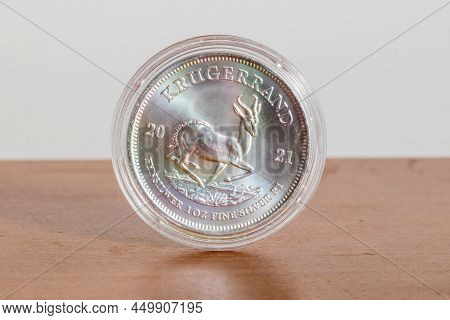 1 Oz Silver South African Krugerrand. Fine Silver Bullion Coin.