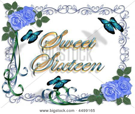 Sweet 16 Birthday Blue Roses Border
