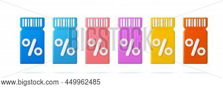 Set 3d Render Discount Coupons With Percentage Sign. Voucher Card Cash Back Template Design With Cou