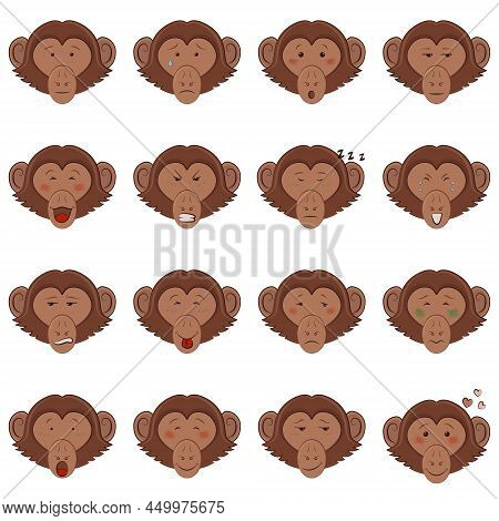 Set Of Cartoon Monkeys With Different Emotions