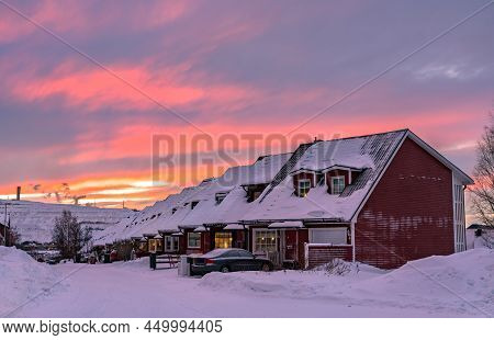 Polar Night At Kiruna, The Northernmost Town In Sweden, Lapland