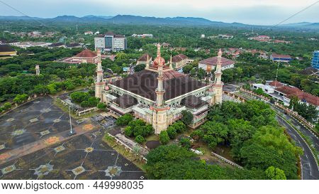 Aerial View Of Al Bantani Mosque In Serang. Top View Of The Mosque Forest. Banten, Indonesia, Februa