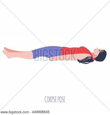 Young Girl Practices Yoga In The Corpse Pose.