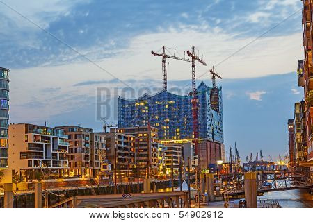 Construction Site Of The New Elbphilharmonic Building In The Harbor City
