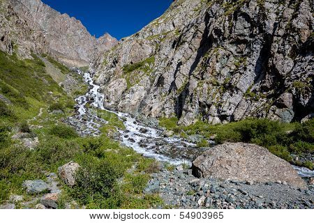 Cascade of river in Kirgizstan